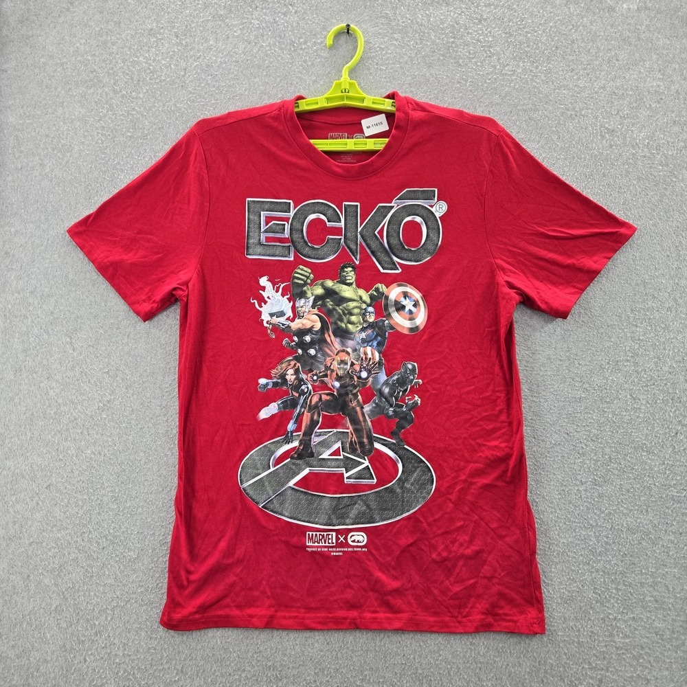Ecko x Marvel Men Shirt L Red The Avengers Heroes Tee Logo Short Sleeve